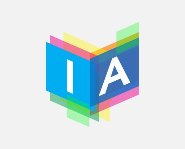 Renkli geometrik şekilli IA logosu, yaratıcı endüstri, web, iş ve şirket için harf kombinasyonu tasarımı.