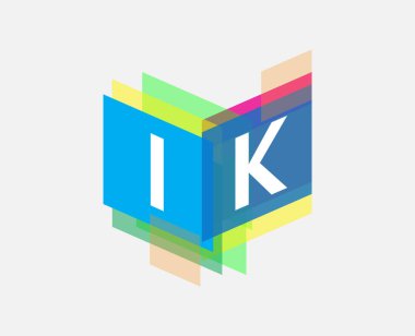 Renkli geometrik şekilli IK logosu, yaratıcı endüstri, web, iş ve şirket için harf kombinasyonu tasarımı.