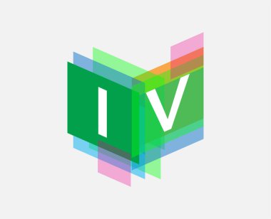Renkli geometrik şekilli 4. harf logosu, yaratıcı endüstri, web, iş ve şirket için harf kombinasyonu tasarımı.