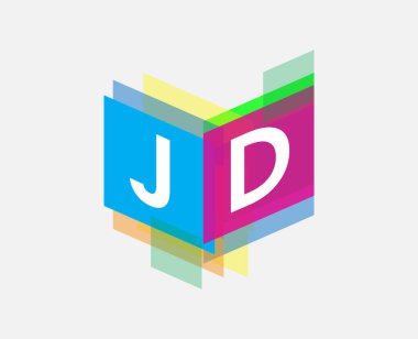 Renkli geometrik şekilli harf JD logosu, yaratıcı endüstri, web, iş ve şirket için harf kombinasyonu tasarımı.