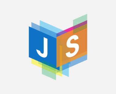 Renkli geometrik şekilli JS logosu, yaratıcı endüstri, web, iş ve şirket için harf kombinasyonu tasarımı.