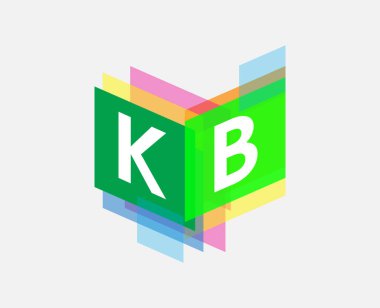 Renkli geometrik şekilli KB logosu, yaratıcı endüstri, web, iş ve şirket için harf kombinasyonu tasarımı.