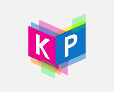 Renkli geometrik şekilli KP logosu, yaratıcı endüstri, web, iş ve şirket için harf kombinasyonu tasarımı.