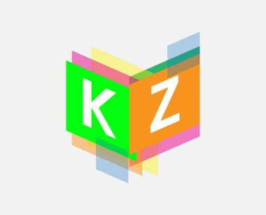 Renkli geometrik şekilli KZ logosu, yaratıcı endüstri, web, iş ve şirket için harf kombinasyonu tasarımı.