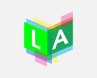 Renkli geometrik şekilli Los Angeles logosu, yaratıcı endüstri, web, iş ve şirket için harf kombinasyonu tasarımı.