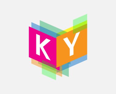 Renkli geometrik şekilli KY logosu, yaratıcı endüstri, web, iş ve şirket için harf kombinasyonu tasarımı.