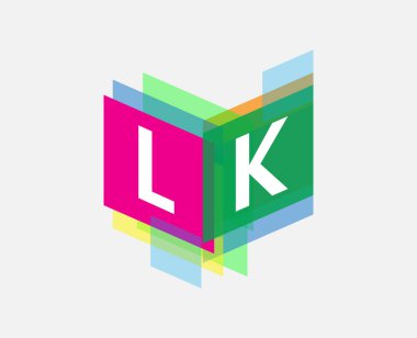 Renkli geometrik şekilli LK logosu, yaratıcı endüstri, web, iş ve şirket için harf kombinasyonu tasarımı.