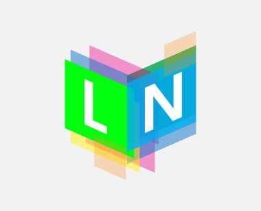Renkli geometrik şekilli LN logosu, yaratıcı endüstri, web, iş ve şirket için harf kombinasyonu tasarımı.