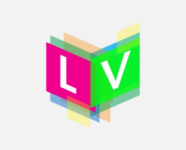 Renkli geometrik şekilli LV logosu, yaratıcı endüstri, web, iş ve şirket için harf kombinasyonlu logo tasarımı.