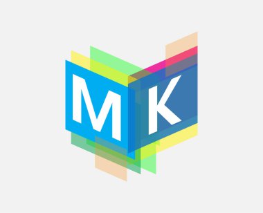 Renkli geometrik şekilli MK logosu, yaratıcı endüstri, web, iş ve şirket için harf kombinasyonlu logo tasarımı.