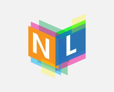Renkli geometrik şekilli NL harfi logosu, yaratıcı endüstri, web, iş ve şirket için harf kombinasyonu tasarımı.