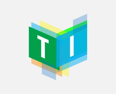 Renkli geometrik şekilli TI harfi logosu, yaratıcı endüstri, web, iş ve şirket için harf kombinasyonu tasarımı.