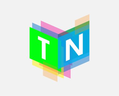 Renkli geometrik şekilli TN logosu, yaratıcı endüstri, web, iş ve şirket için harf kombinasyonlu logo tasarımı.
