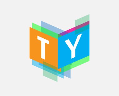 Renkli geometrik şekilli TY logosu, yaratıcı endüstri, web, iş ve şirket için harf kombinasyonu tasarımı.