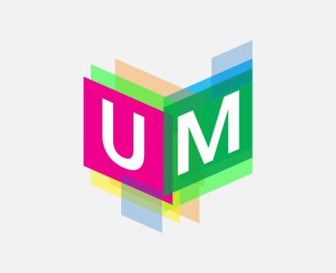 Renkli geometrik şekilli UM logosu, yaratıcı endüstri, web, iş ve şirket için harf kombinasyonlu logo tasarımı.