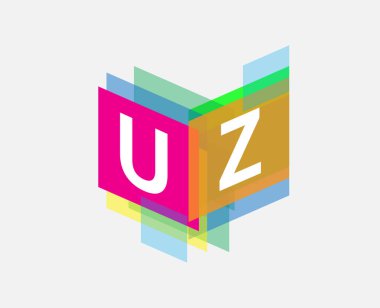 Renkli geometrik şekilli UZ logosu, yaratıcı endüstri, web, iş ve şirket için harf kombinasyonu tasarımı.