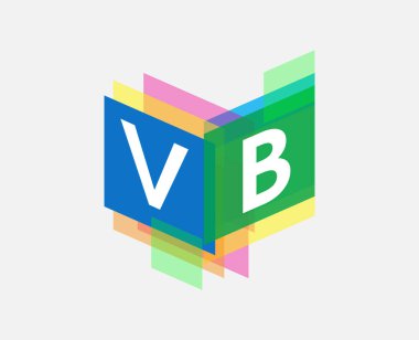 Renkli geometrik şekilli VB logosu, yaratıcı endüstri, web, iş ve şirket için harf kombinasyonu tasarımı.