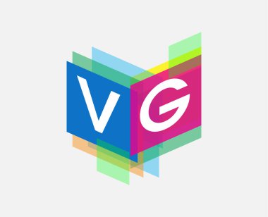 Renkli geometrik şekilli VG logosu, yaratıcı endüstri, web, iş ve şirket için harf kombinasyonu tasarımı.