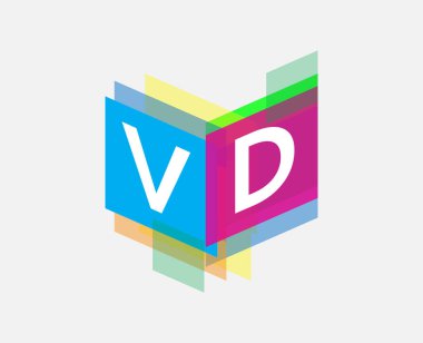 Renkli geometrik şekilli VD logosu, yaratıcı endüstri, web, iş ve şirket için harf kombinasyonlu logo tasarımı.
