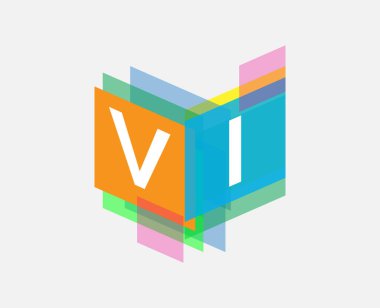 Renkli geometrik şekilli VI harfi logosu, yaratıcı endüstri, web, iş ve şirket için harf kombinasyonu tasarımı.