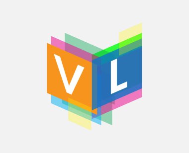Renkli geometrik şekilli VL logosu, yaratıcı endüstri, web, iş ve şirket için harf kombinasyonu tasarımı.