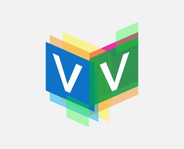 Renkli geometrik şekilli VV logosu, yaratıcı endüstri, web, iş ve şirket için harf kombinasyonlu logo tasarımı.