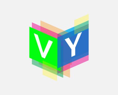 Renkli geometrik şekilli VY logosu, yaratıcı endüstri, web, iş ve şirket için harf kombinasyonu tasarımı.