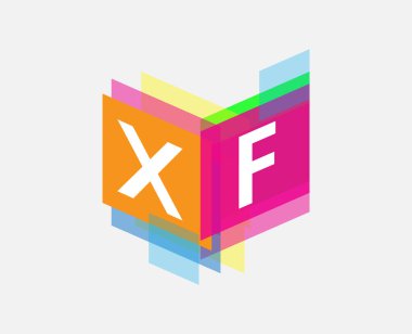 Renkli geometrik şekilli XF logosu, yaratıcı endüstri, web, iş ve şirket için harf kombinasyonu tasarımı.