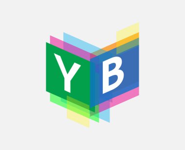 Renkli geometrik şekilli YB logosu, yaratıcı endüstri, web, iş ve şirket için harf kombinasyonlu logo tasarımı.