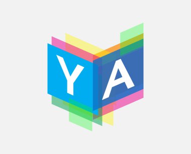Renkli geometrik şekilli YA logosu, yaratıcı endüstri, web, iş ve şirket için harf kombinasyonlu logo tasarımı.