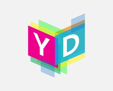 Renkli geometrik şekilli YD logosu, yaratıcı endüstri, web, iş ve şirket için harf kombinasyonlu logo tasarımı.
