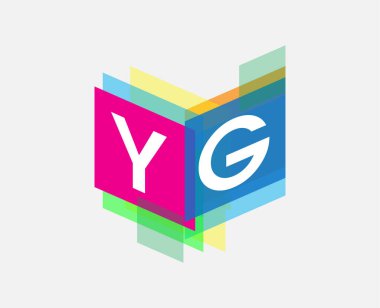 Renkli geometrik şekilli YG logosu, yaratıcı endüstri, web, iş ve şirket için harf kombinasyonu tasarımı.