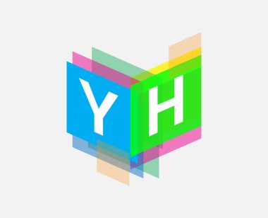 Renkli geometrik şekilli YH logosu, yaratıcı endüstri, web, iş ve şirket için harf kombinasyonu tasarımı.