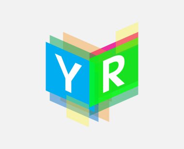 Renkli geometrik şekilli YR logosu, yaratıcı endüstri, web, iş ve şirket için harf kombinasyonlu logo tasarımı.