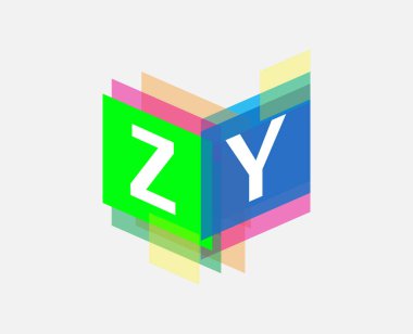 Renkli geometrik şekilli ZY logosu, yaratıcı endüstri, web, iş ve şirket için harf kombinasyonu tasarımı.