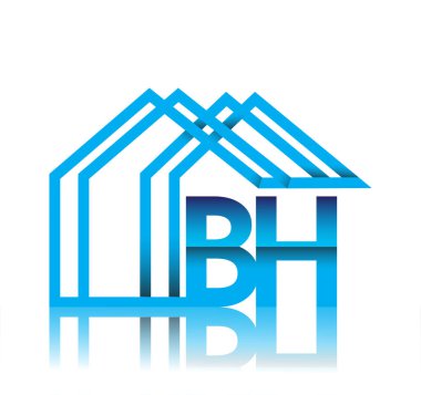 Ev simgesi, iş logosu ve gayrimenkul geliştiricisi ile ilk logo BH.