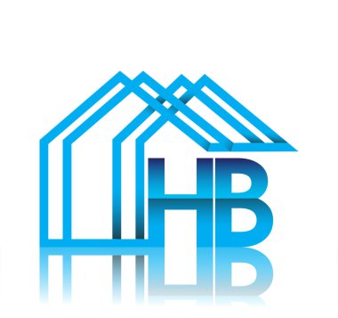 Ev simgesi, iş logosu ve emlak geliştiricisi içeren ilk logo HB.