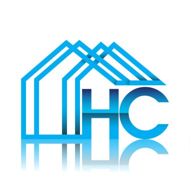 Ev simgesi, iş logosu ve emlak geliştiricisi içeren ilk logo HC.