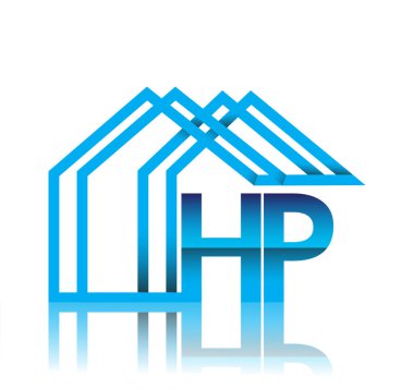 Ev simgesi, iş logosu ve emlak geliştiricisi içeren ilk logo HP.