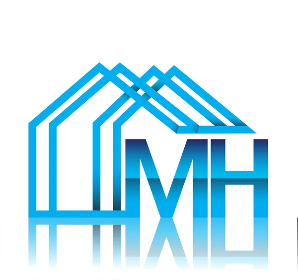带有房屋图标 商业标识和地产开发商的Mh初始标识 — 图库矢量图片