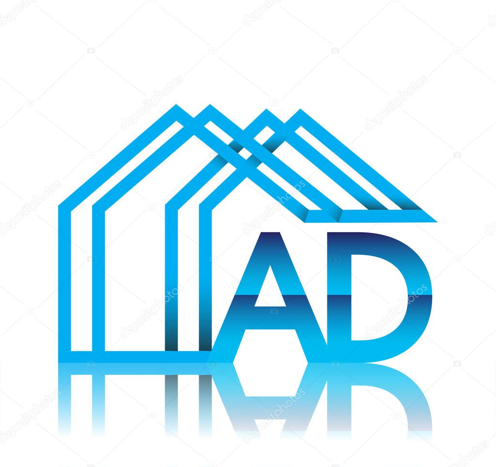 Initial logo AD with house icon, business logo and property developer.