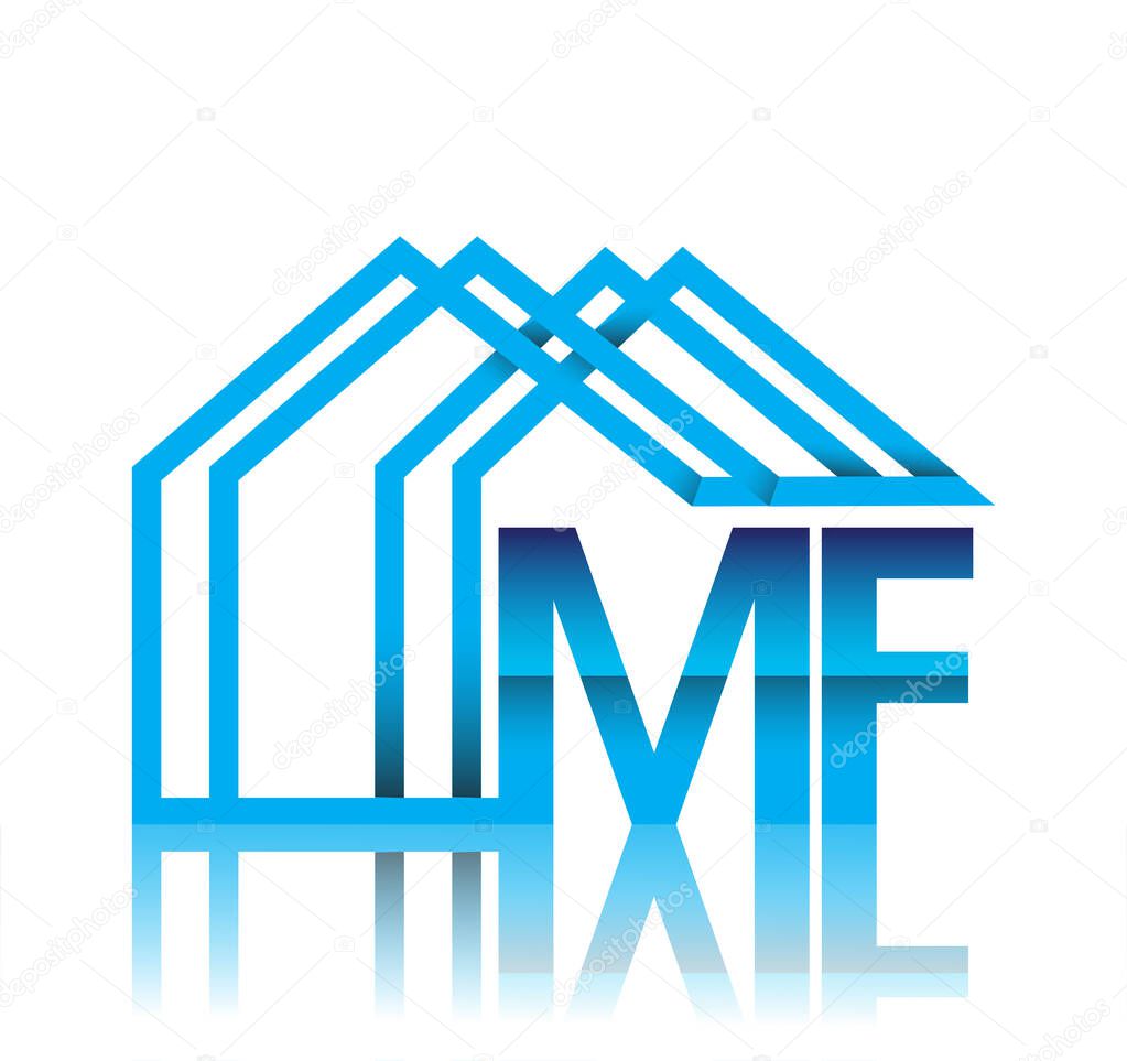 initial logo MF with house icon, business logo and property developer.