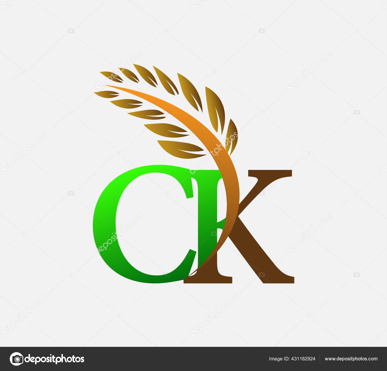 初期の文字のロゴCk 農業小麦のロゴテンプレートのアイコンのデザインは緑と茶色を着色 ストックベクター ©wikaGrahic 431182924