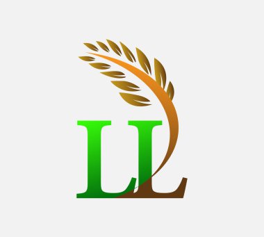 İlk harf logosu LL, Tarım Buğdayı Logosu Şablon vektör tasarımı Renkli yeşil ve kahverengi.