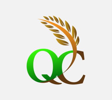 İlk harf logosu QC, Tarım Logosu Şablon vektör ikonu tasarımı Renkli yeşil ve kahverengi.