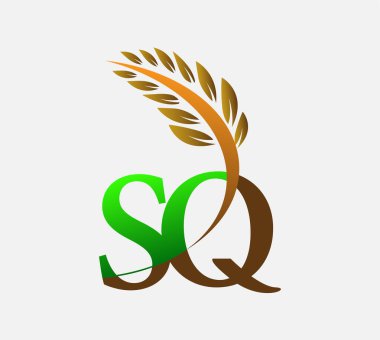 İlk harf logosu SQ, Tarım Logosu Şablon vektör ikonu tasarımı Renkli yeşil ve kahverengi.