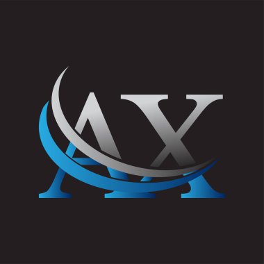 İlk harf AX logotype şirketi adı mavi ve gri renkli. iş ve şirket kimliği için vektör logosu.