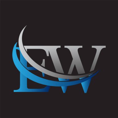 İlk harfi EW logotype şirketinin adı mavi ve gri renkli desenli. iş ve şirket kimliği için vektör logosu.