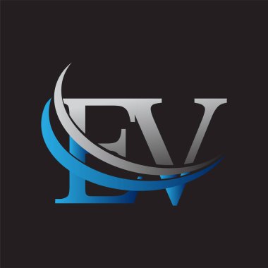 İlk harf EV logotype şirketi adı mavi ve gri renkli. iş ve şirket kimliği için vektör logosu.