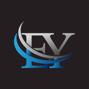 İlk harf EY logotype şirketinin adı mavi ve gri renkli desenli. iş ve şirket kimliği için vektör logosu.